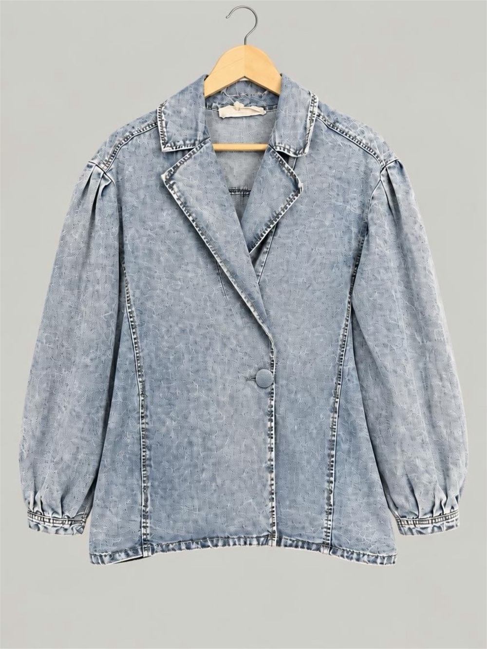 Promesa Light Blue Denim-Style Puff Sleeve Blazer